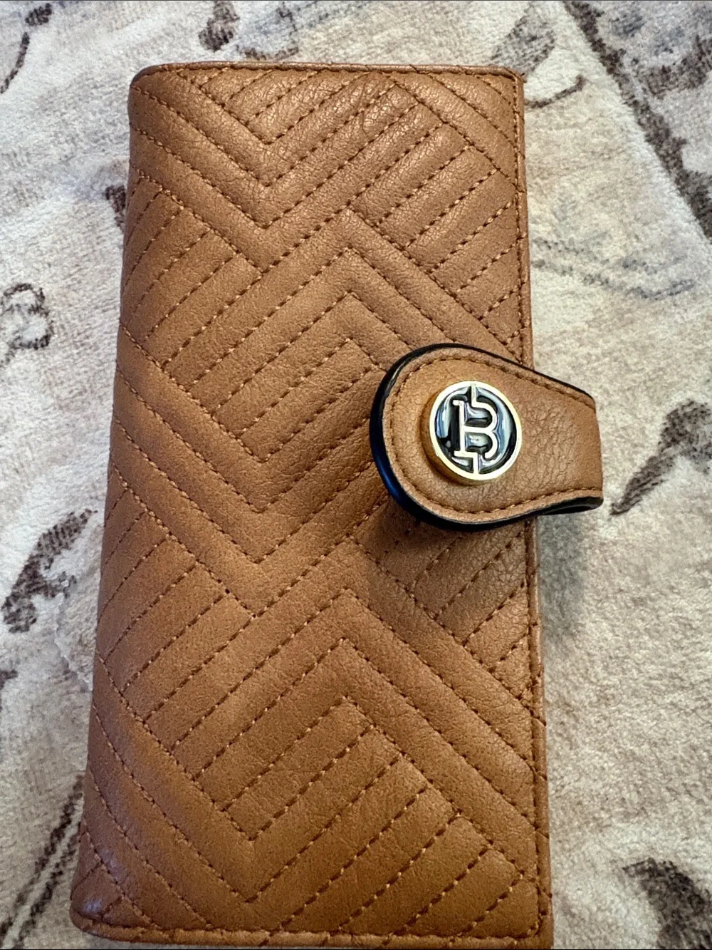 Chevron Quilted Tan Women's Wallet with Snap Tab